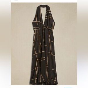Banana Republic Halter MIDI Dress‎ Khaki Green Print Women’s 0p NWT